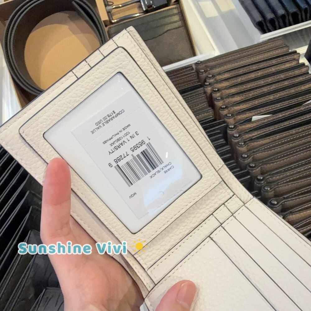 NWT Coach billfold wallet signature canvas varsity motif CAK48 Chalk & Black - Picture 5 of 8